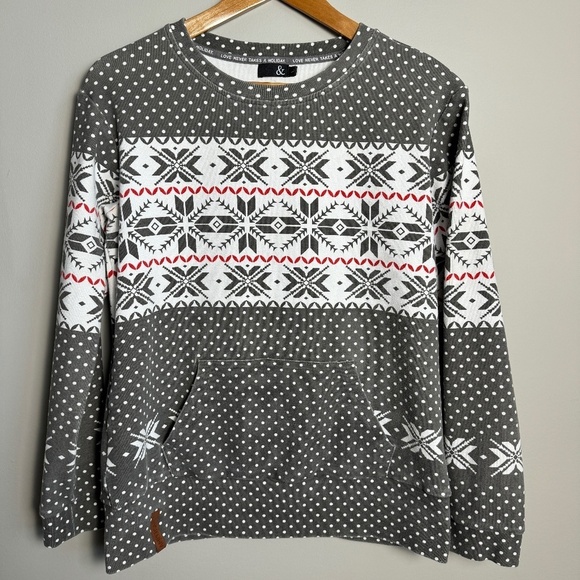 Ampersand Women's Holiday / Winter Sweatshirt Size Large Gray/White Long Sleeve - Picture 1 of 10